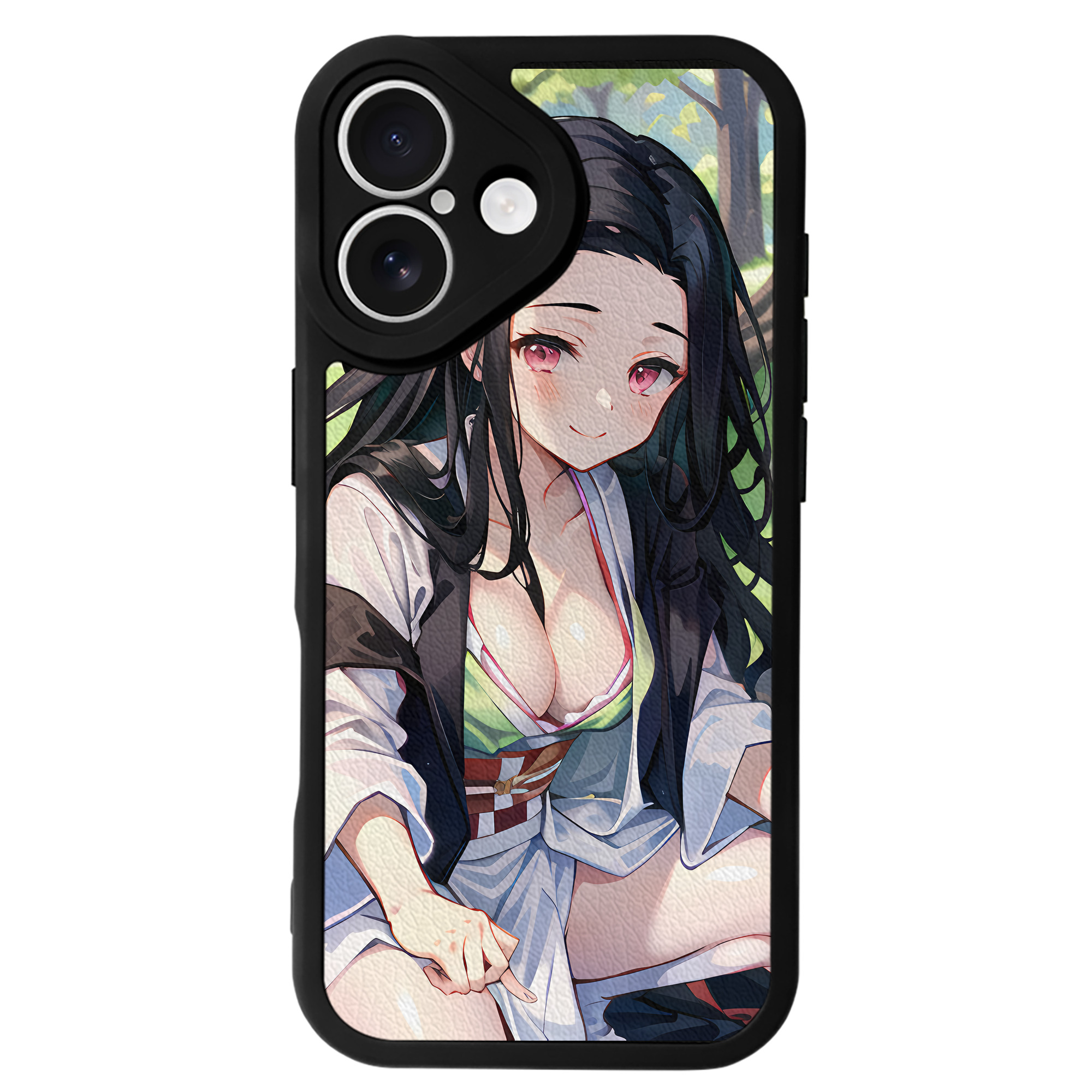 （画像用） 鬼滅の刃（きめつのやいば）竈門 禰󠄀豆子／かまど ねずこ Kamado Nezuko 【iPhone 16シリーズ対応】シリコンスマホケース（レザー調） 材質：シリコン